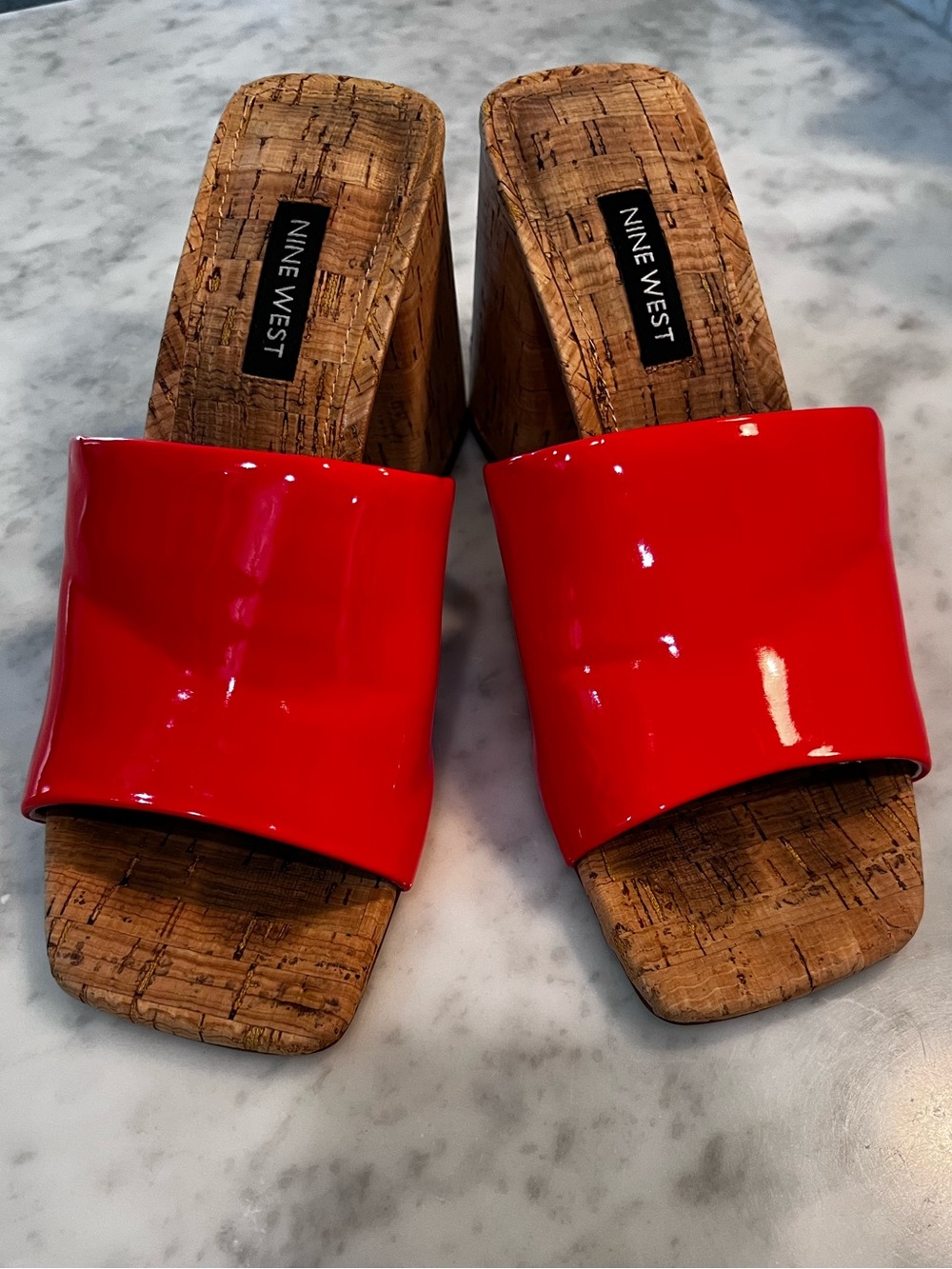 Nine West Women's Orange Patent Slide Sandals; Size 5